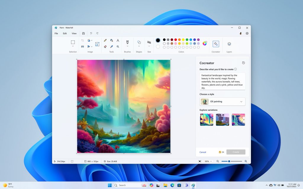 Pantalla de vista previa de Paint Cocreator