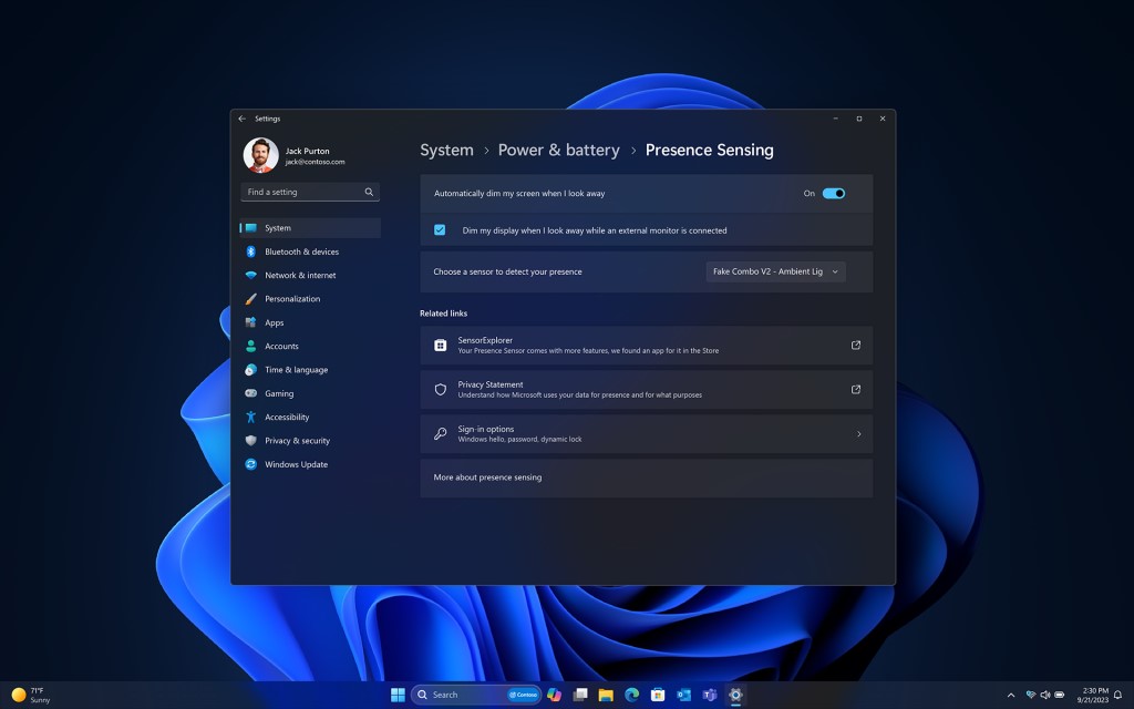 Pantalla de detección de presencia en Windows 11