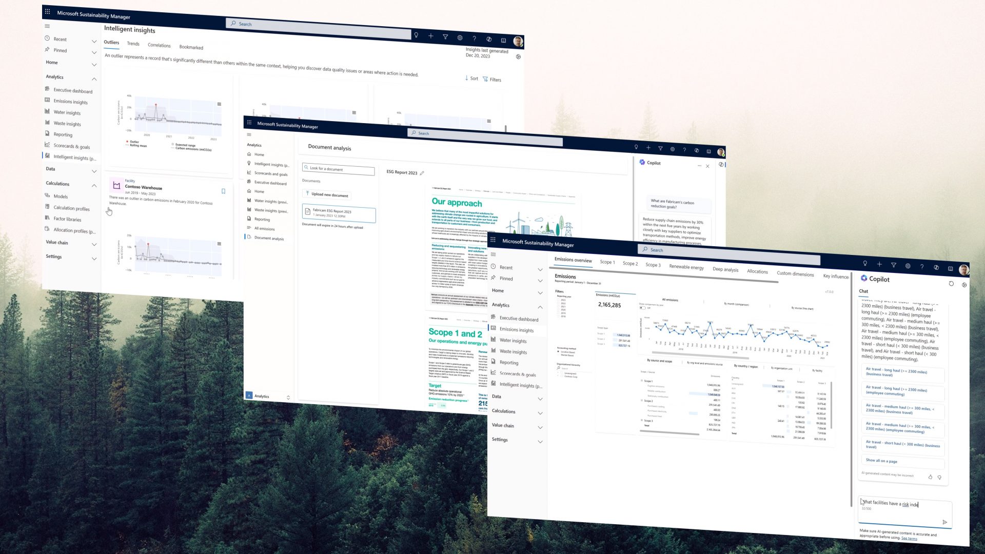 Capturas de pantalla de la interfaz de Microsoft Cloud for Sustainability