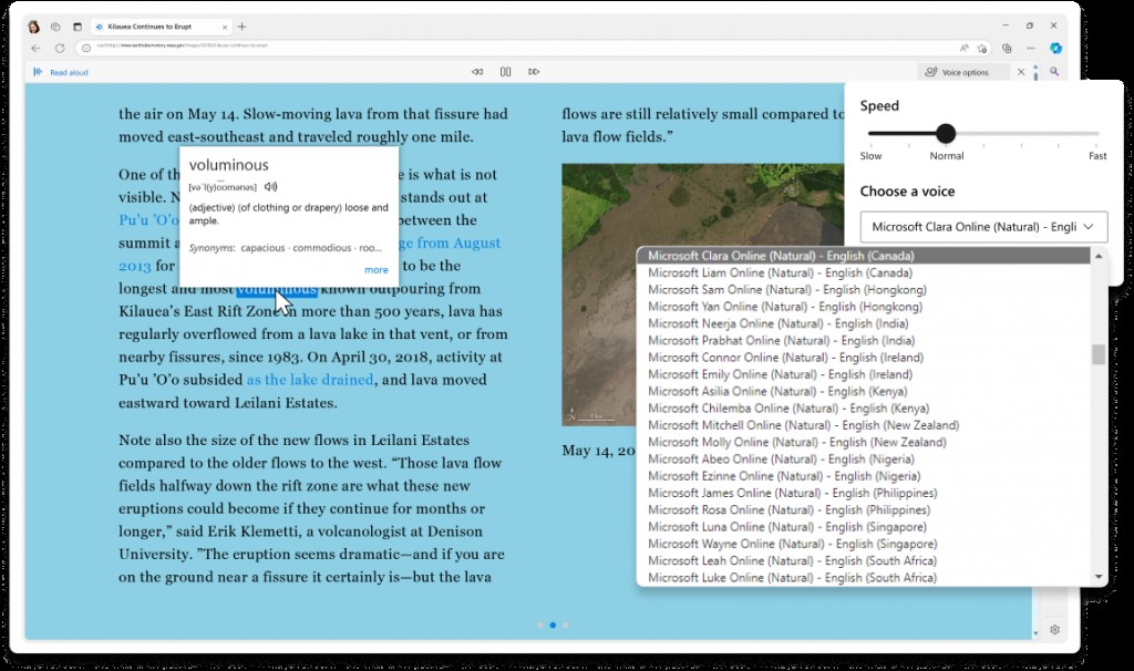 Captura de pantalla de Leer en voz alta en Microsoft Edge