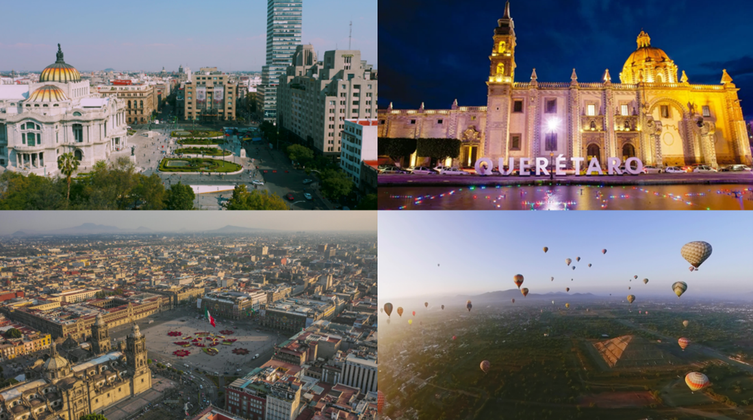 Imágenes panorámicas de Ciudad de México y Querétaro