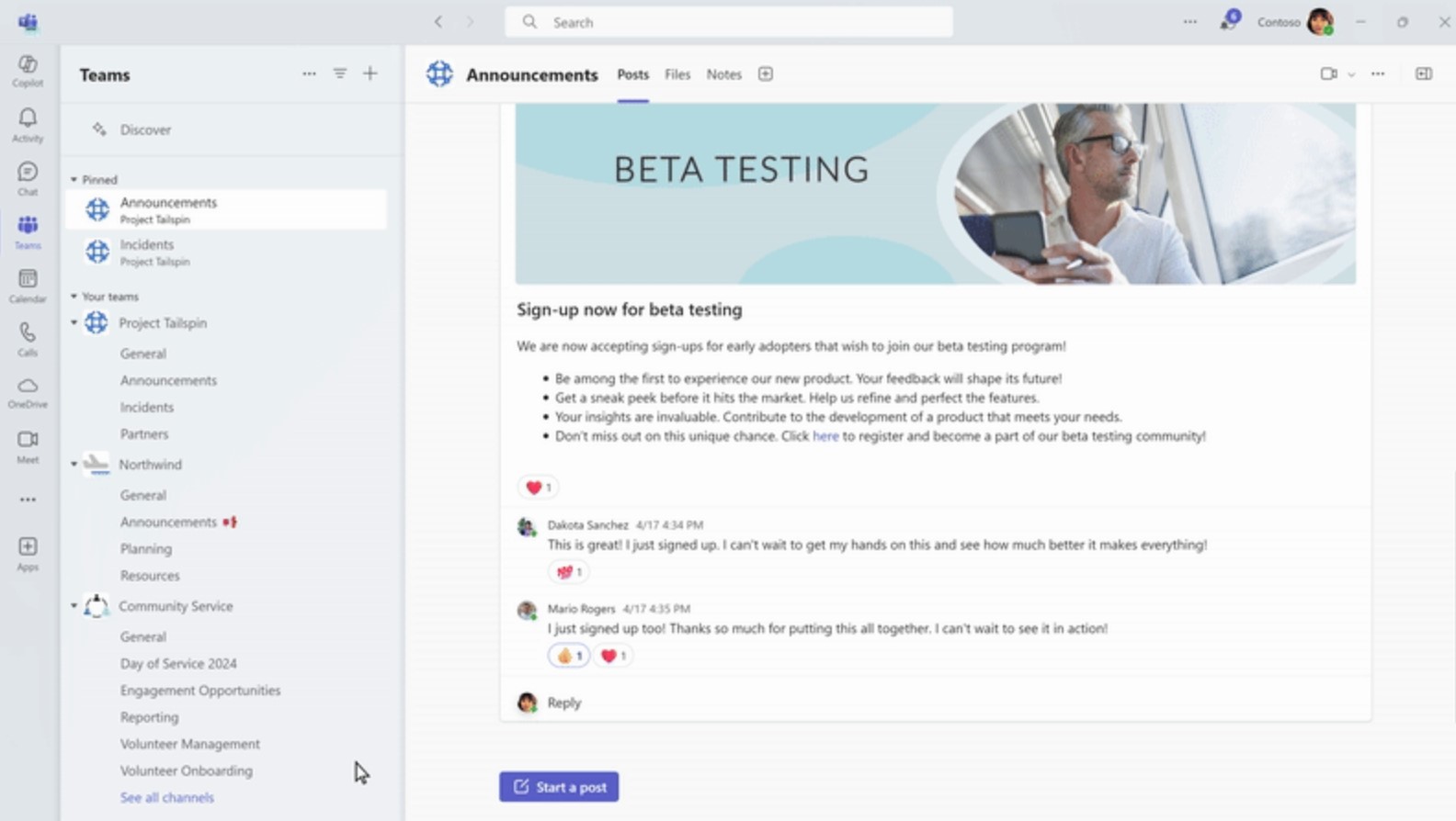 Captura de pantalla de Copilot en Microsoft Teams