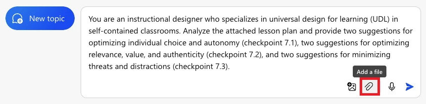 Imagen que muestra cómo añadir un archivo a Microsoft Copilot