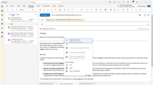 Imagen que muestra la función "redactar con Copilot" al escribir / en un correo