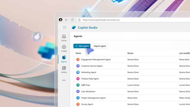 Tela mostra interface do Copilot Agents