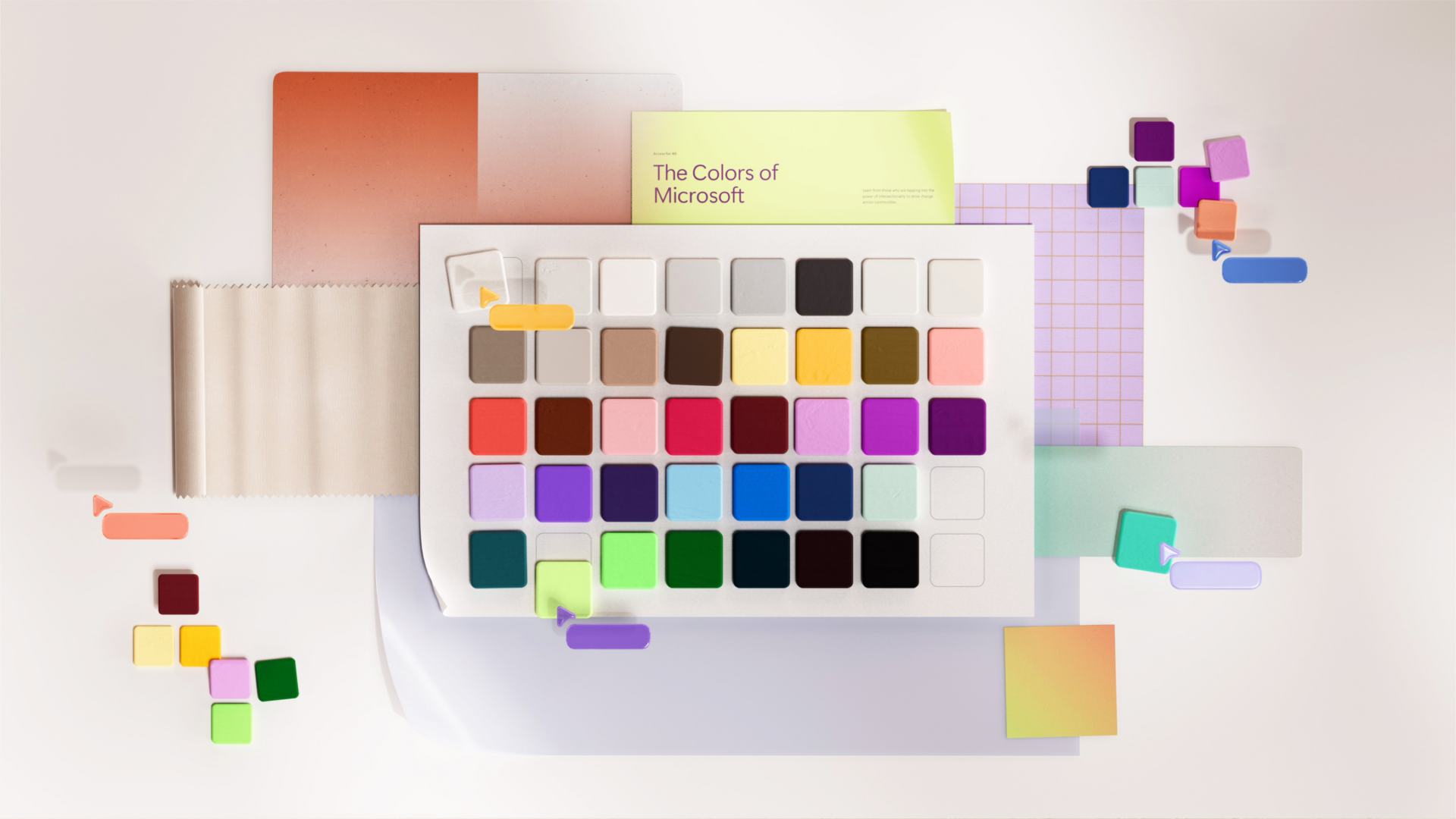 Ilustración con la nueva orientación y tonos de la nueva paleta de colores de Microsoft