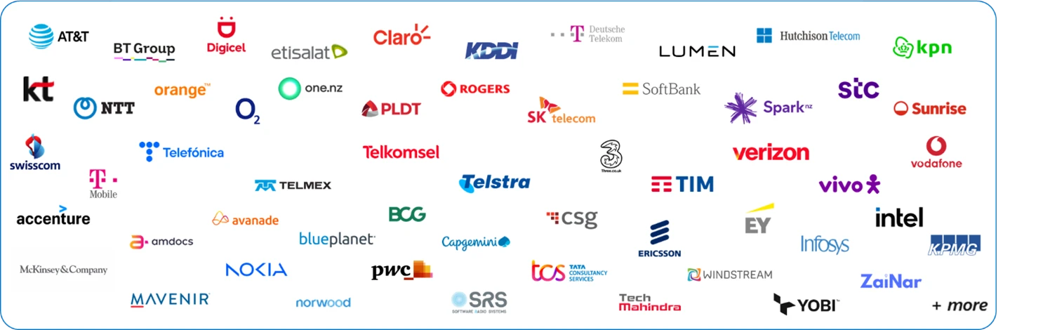 Logos de empresas en la industria de las telecomunicaciones