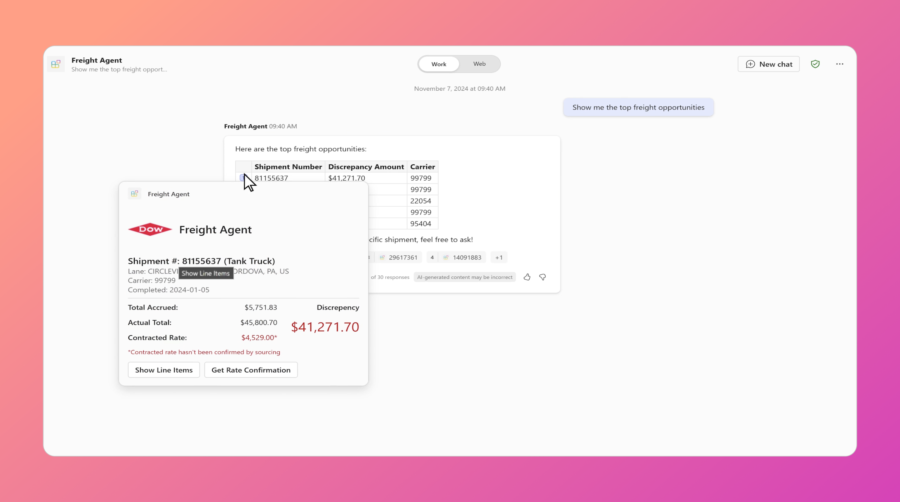Interfaz de Usuario del Freight Agent de Dow