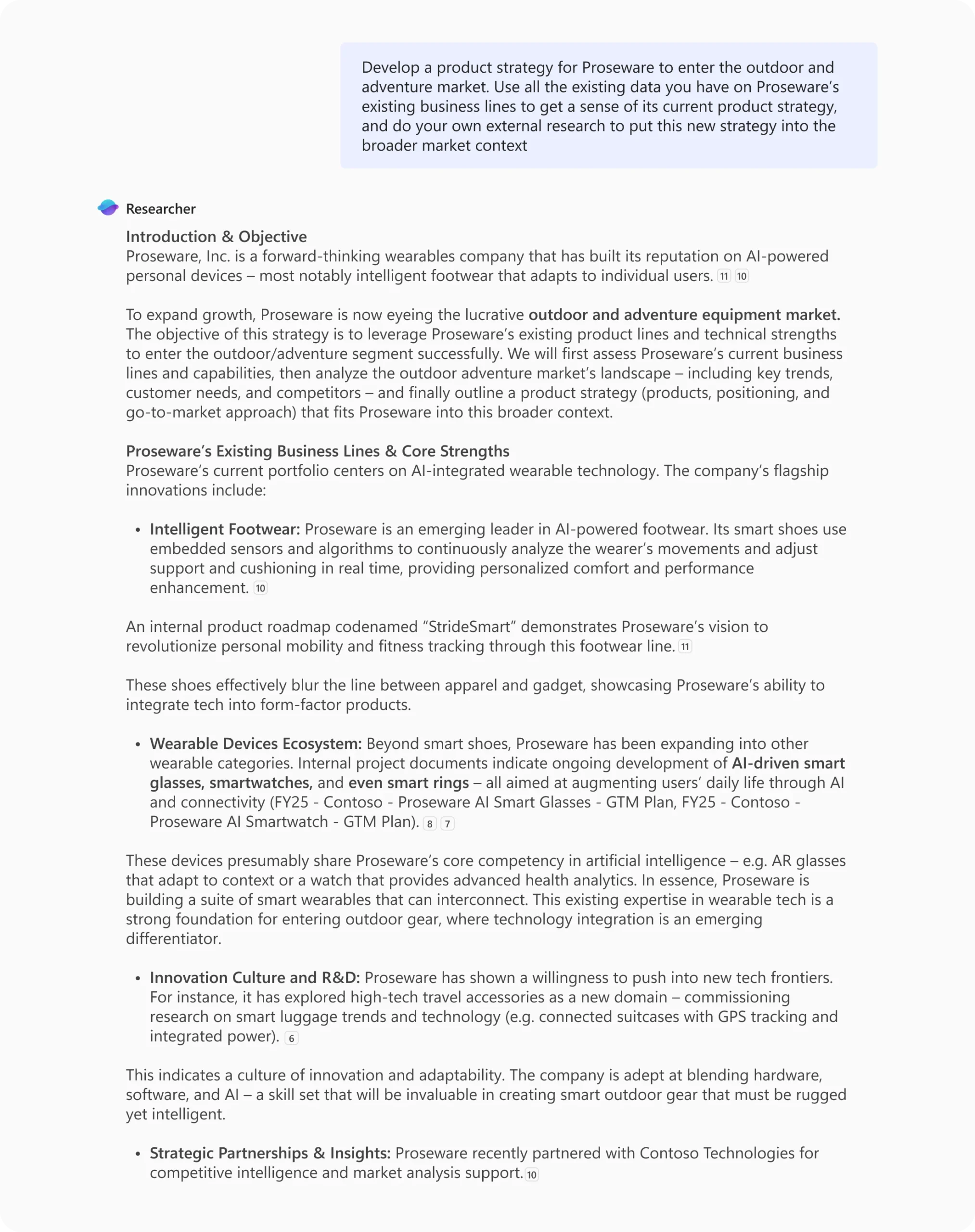 Captura de pantalla de una interacción con Researcher