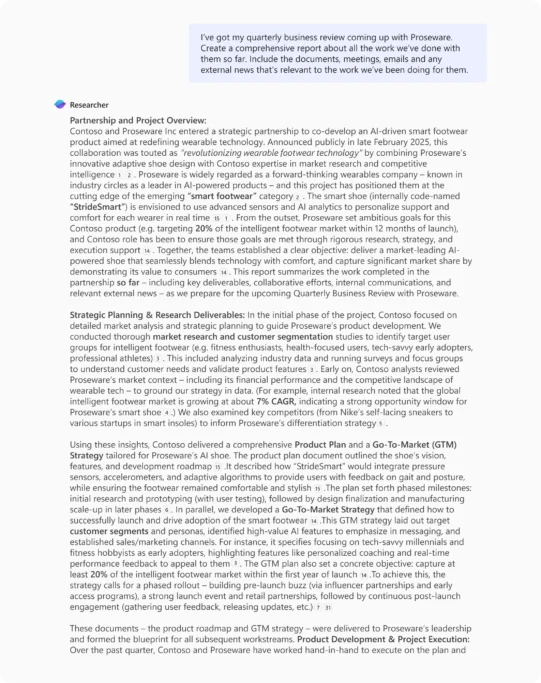 Captura de pantalla de una interacción con Researcher