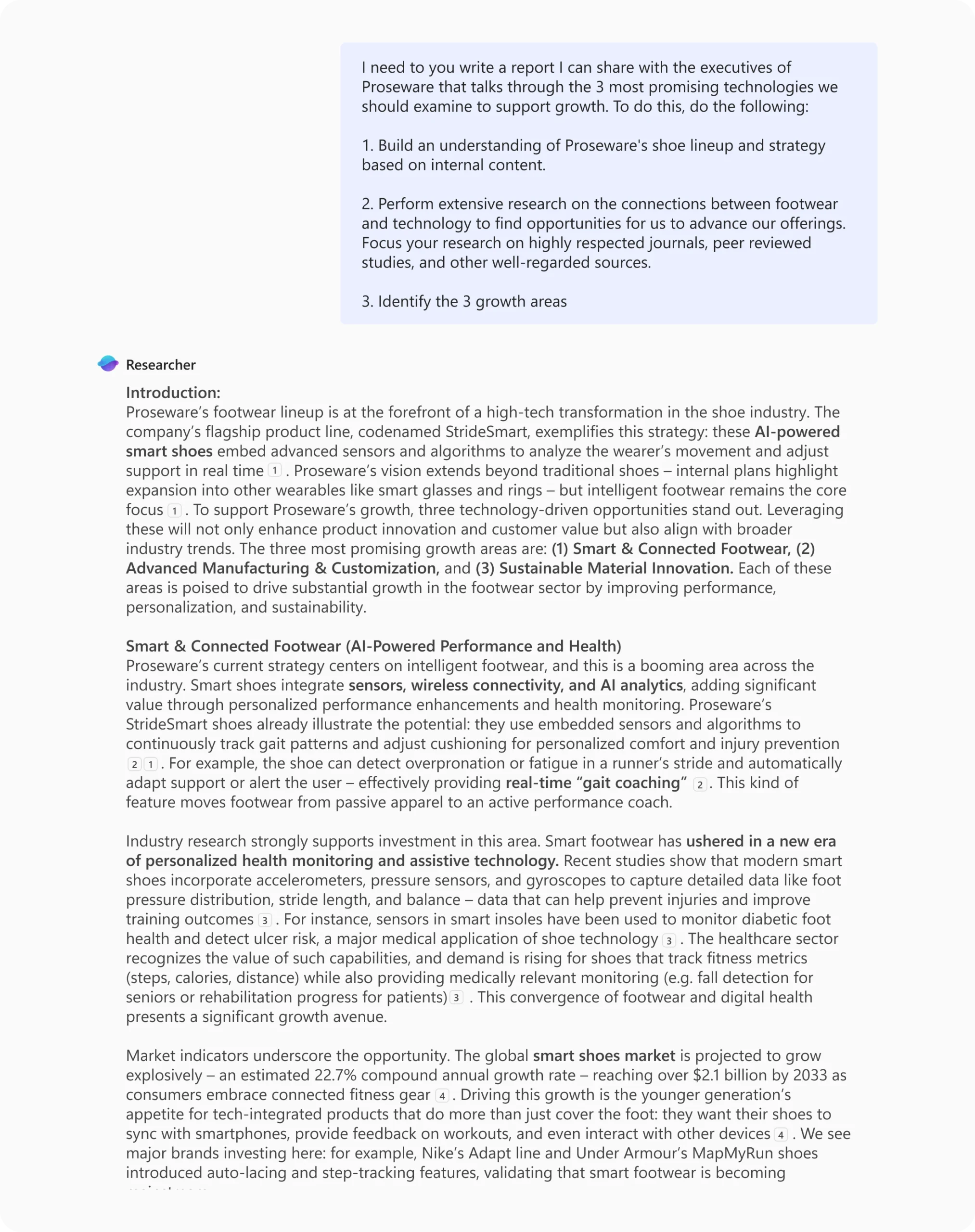 Captura de pantalla de una interacción con Researcher
